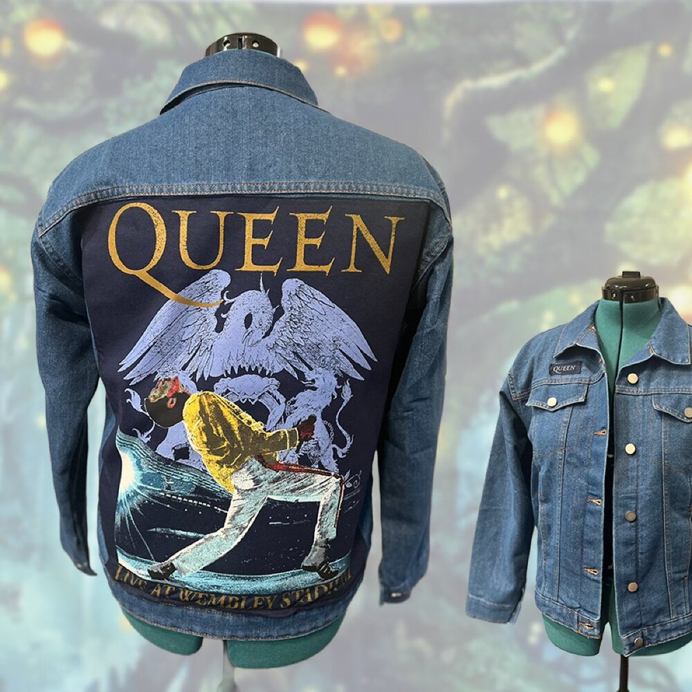 Upcycled Queen Denim Jacket | Size M | Wembley Stadium Freddie Mercury Rework